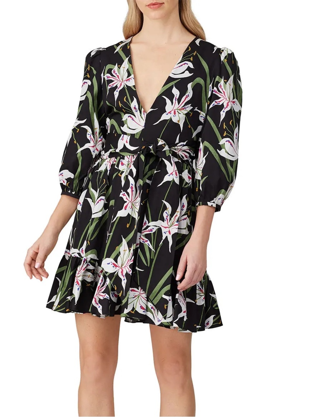 Borgo De Nor Anita Mini Dress Floral Tie-Waist Designer Cotton Luxury Size 14